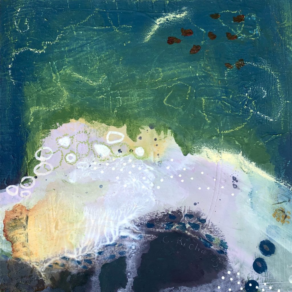 acrylic painting abstract landscape of Suffolk coast by Chrissie Richards