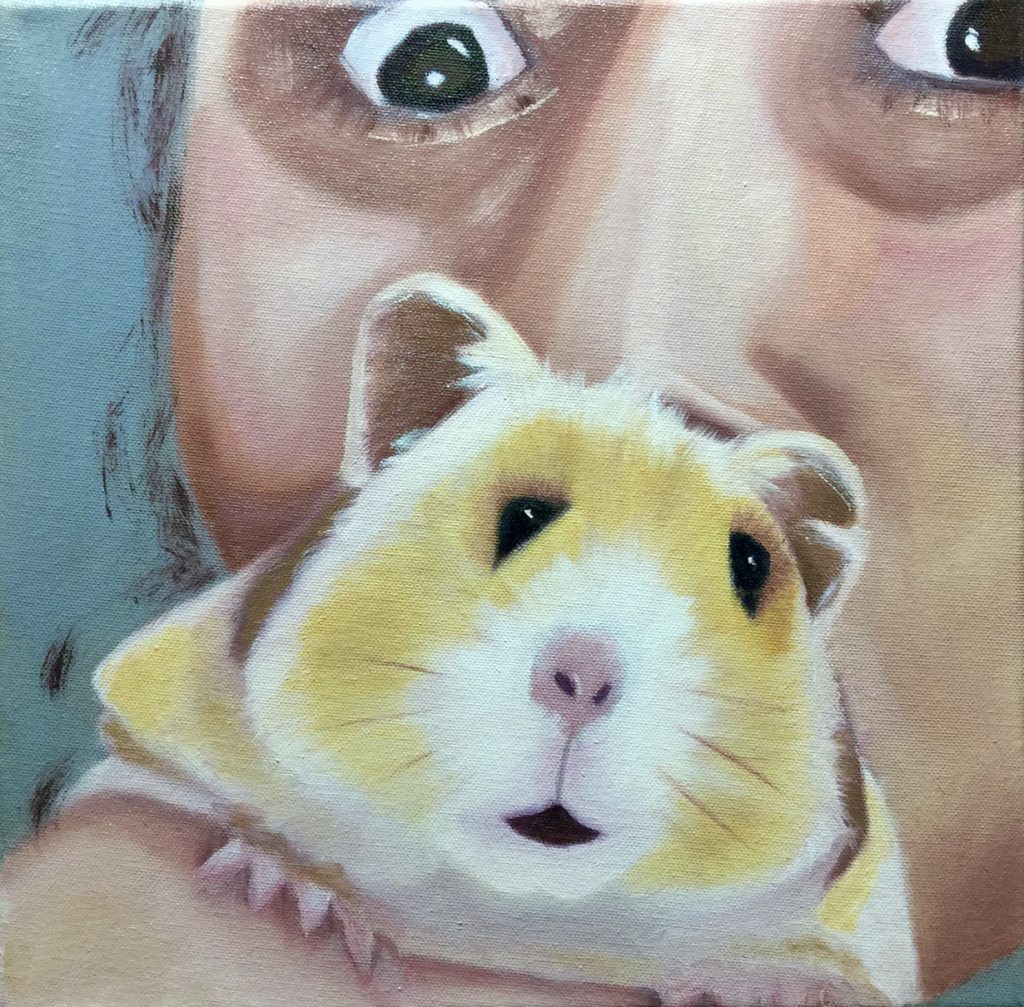 portrait painting of girl and hamster by artist Chrissie Richards
