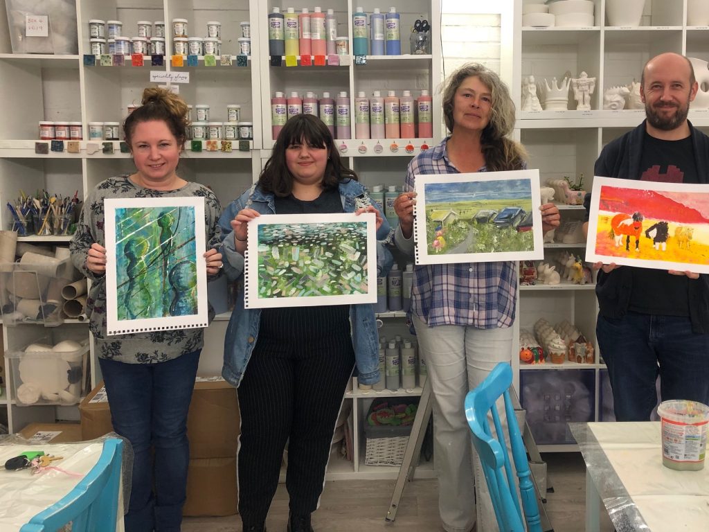 small group art class abstract paintings with chrissie richards
