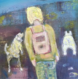 prize winning painting just the three of us woman and two dogs by Chrissie Richards

