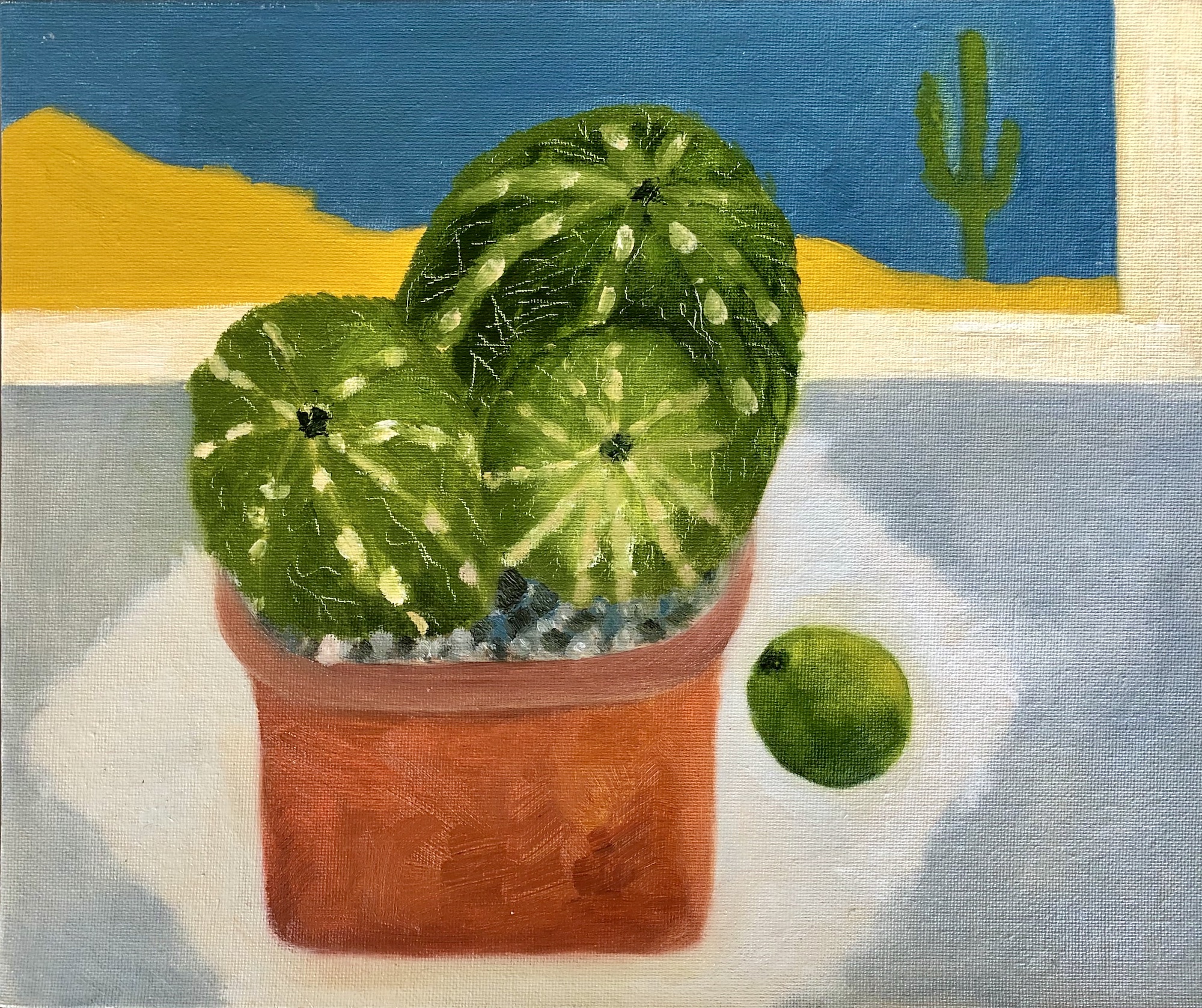 cactus and lime landscape painting oil on board Chrissie Richards