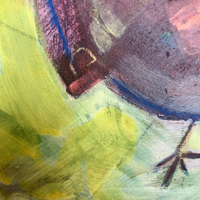 Partridge II - 30 x 30 cm - Mixed Media on Board - £240 partridge close up red and green by Chrissie Richards painting