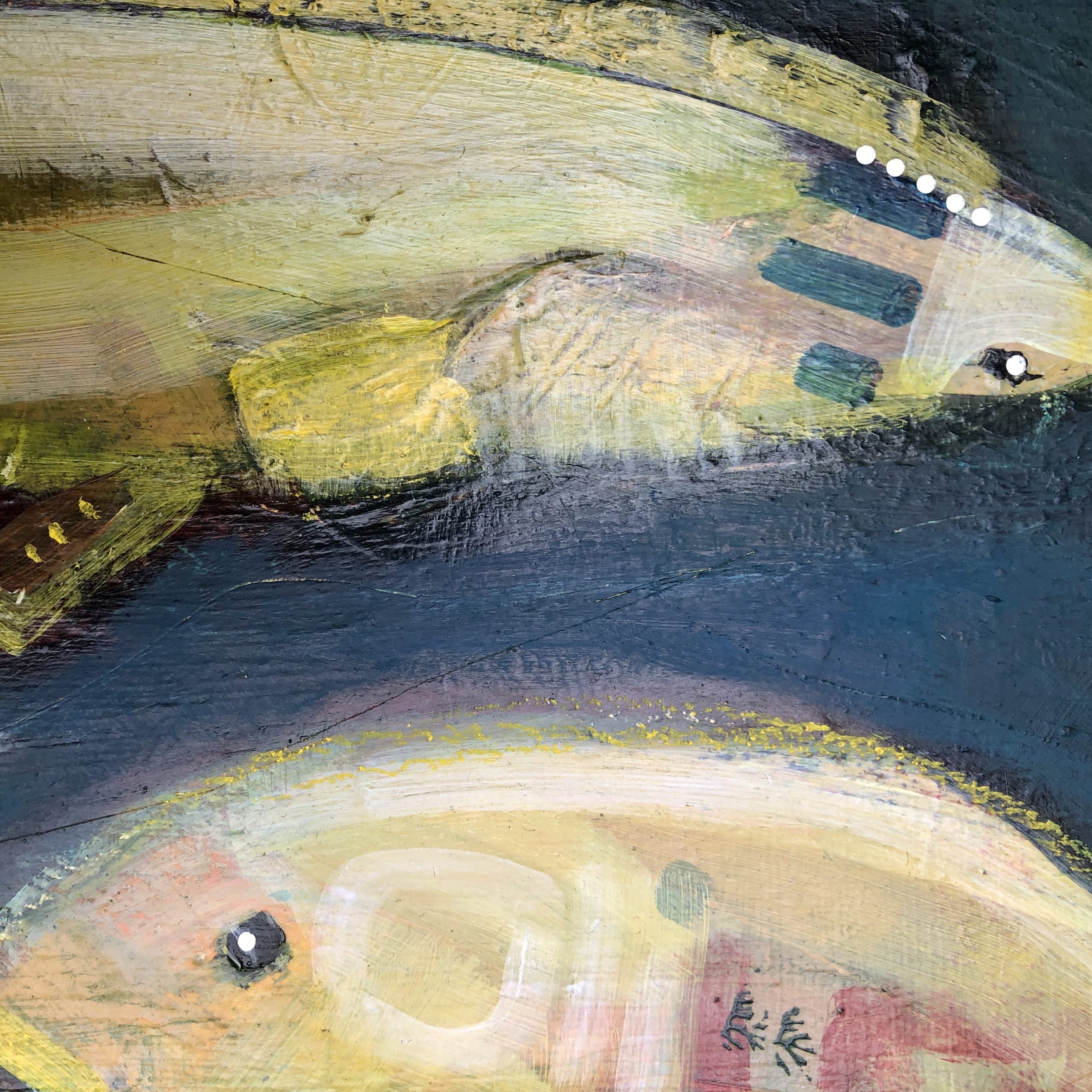 The North Sea II - 40 x 40 cm - Mixed Media on Board - £340 - abstract fish painting Chrissie Richards
