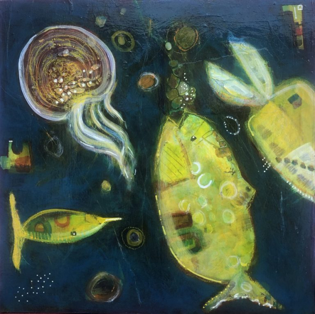 painting Chrissie Richards fish in the North Sea The North Sea I - 40 x 40 cm - Mixed Media on Board