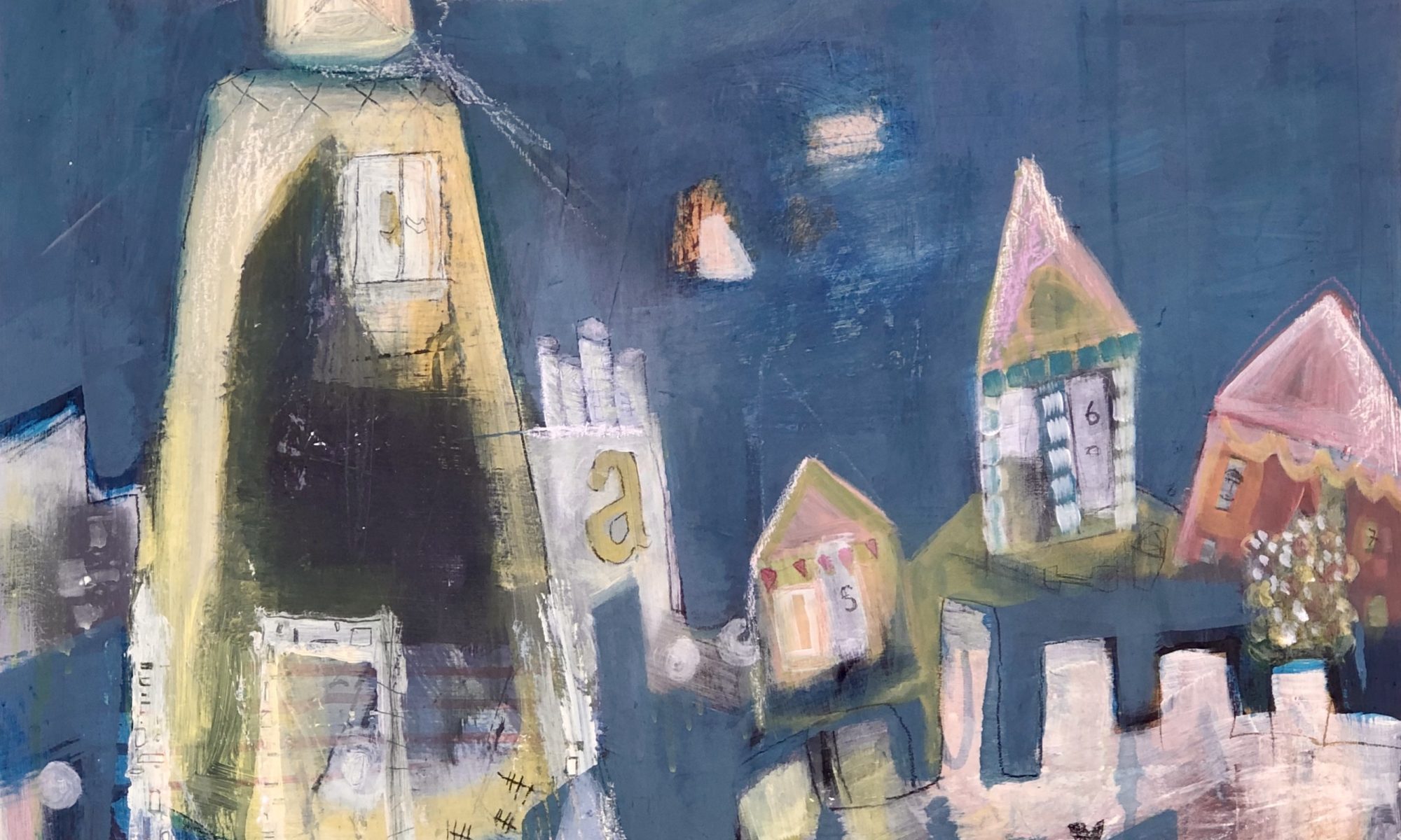 Southwold Beach I - 50 x 50 cm - Mixed Media on Board in White Wood Box Frame - £450 - Chrissie Richards