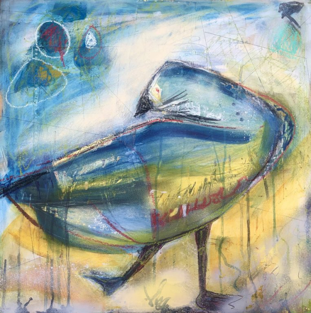 Painting The Goose who liked to Dance - mixed media on board - 50 x 50 cm - Chrissie Richards
