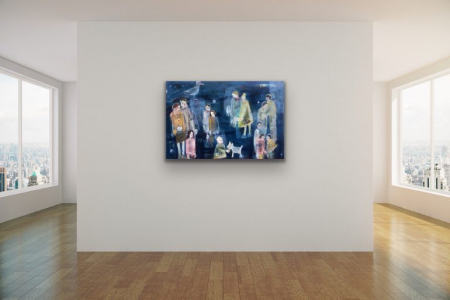 mixed media painting Chrissie Richards on white wall
