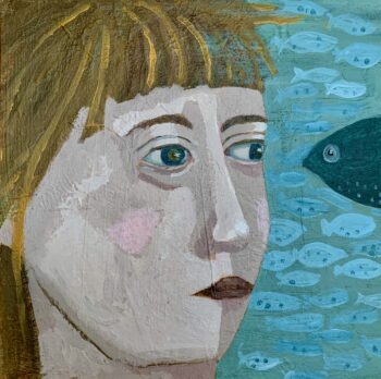 mixed media painting of girl and fish by Chrissie Richards