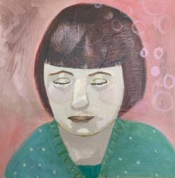 painting of girl in green jumper by Chrissie Richards