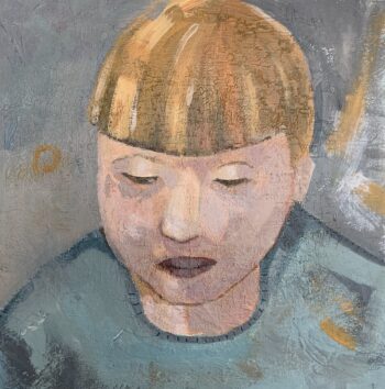 Blue painting of little boy by Chrissie Richards