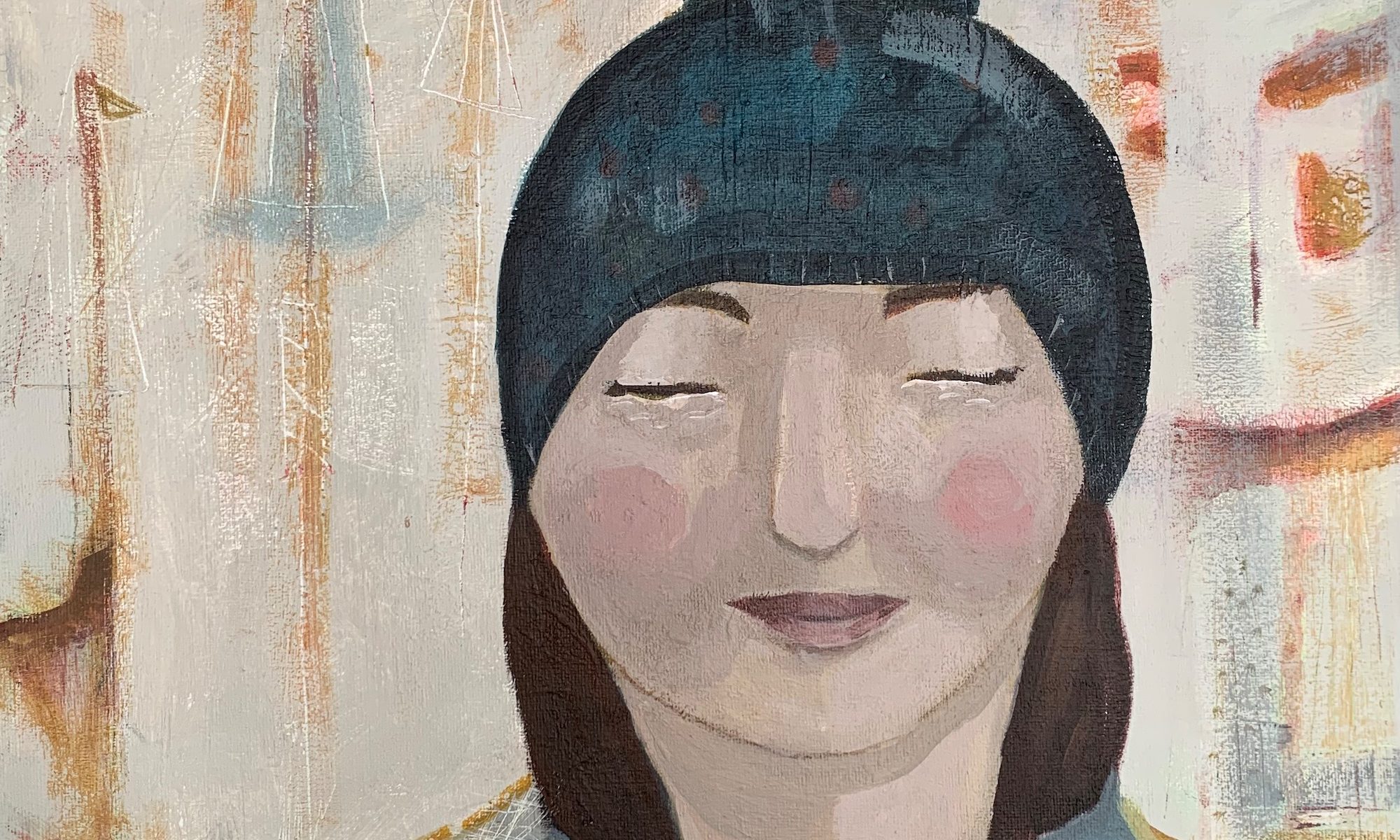 painting of girl in bobble hat by Chrissie Richards