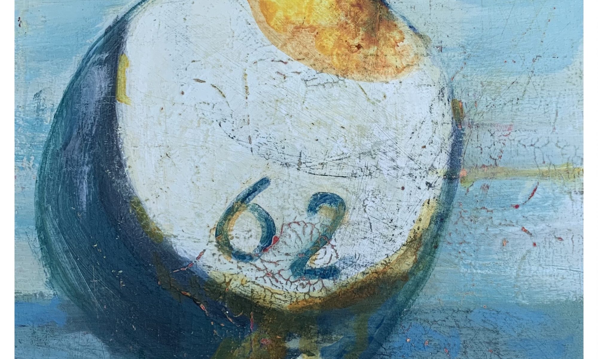 painting of a yellow white and blue buoy by Chrissie Richards