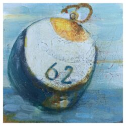 painting of a yellow white and blue buoy by Chrissie Richards