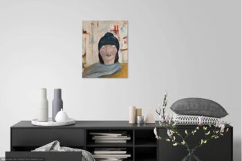 painting of girl in bobble hat by Chrissie Richards