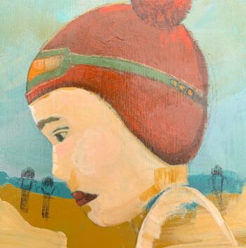 swimmer in red bobble hat