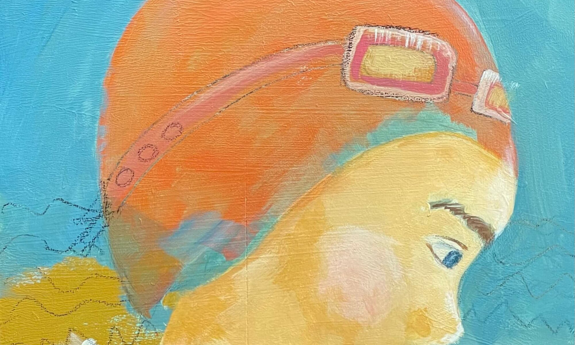 swimmer in red bathing cap