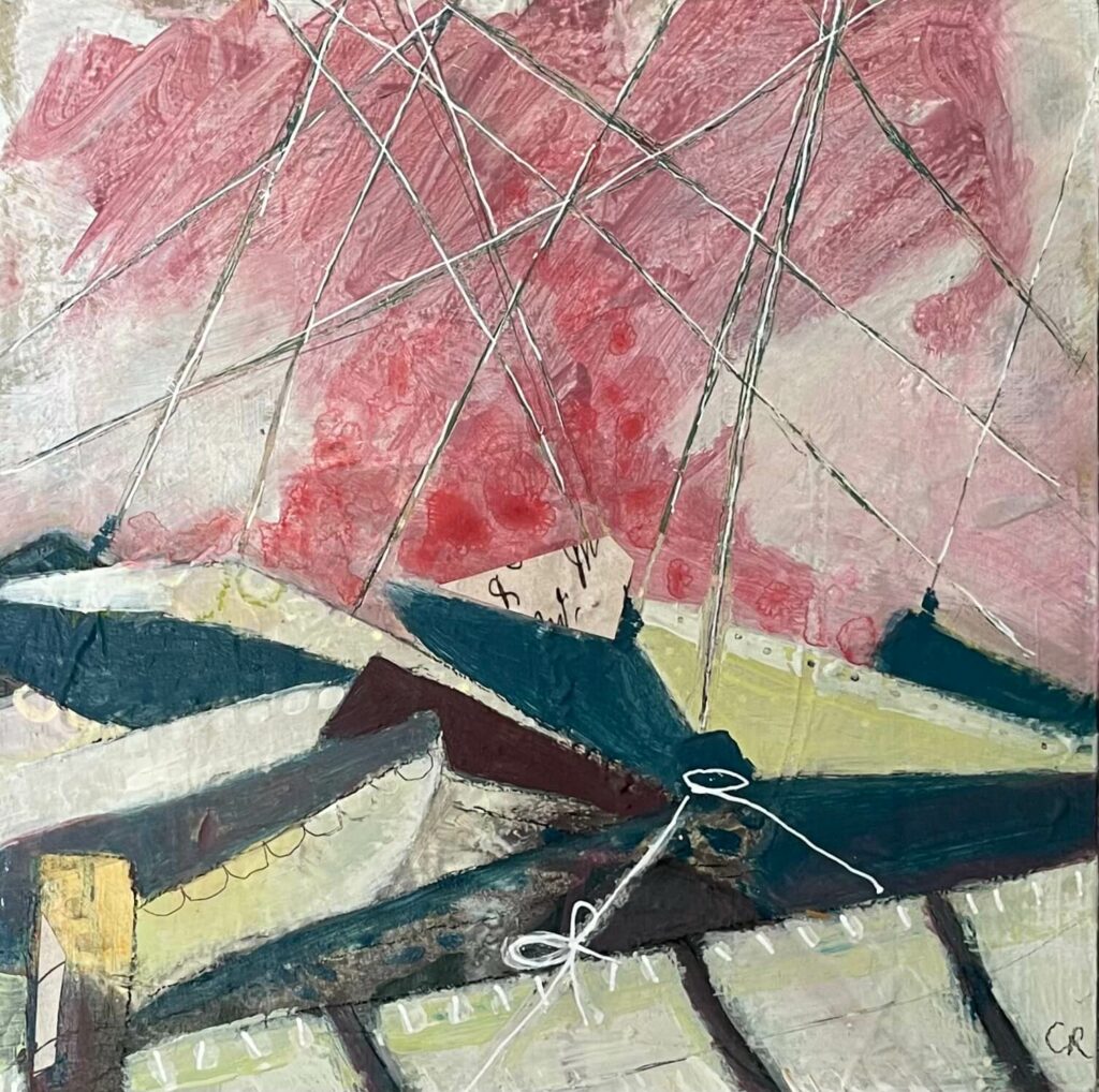 abstract boats with pink sky
