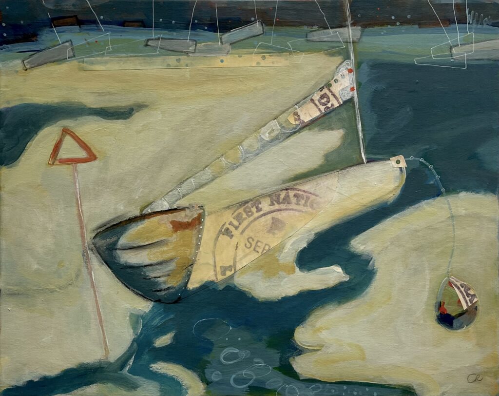 painting of boat mixed media calming gentle painting